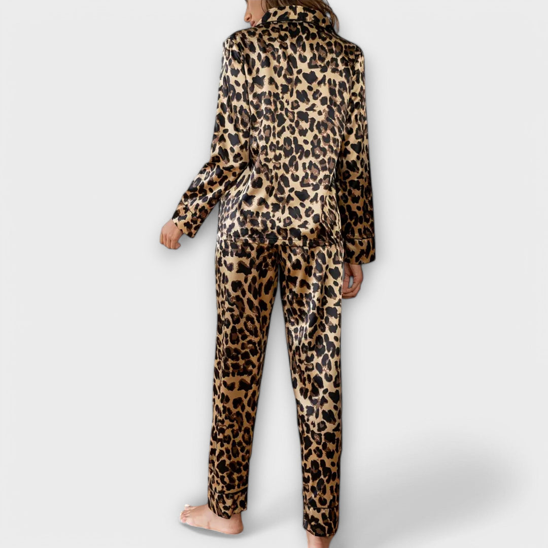Leopard Print Satin Pajama Set
